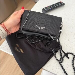 Zadig & Voltaire Rock clutch snake print bag in black python